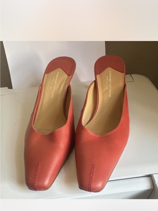Adrienne Vittadini Shoes - Adrienne Vittadini Coral-Red Leather Square-Toe Slip-On Mules